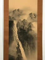Japanese Hanging Scroll Vtg Waterfall Moutains Trees Monochrome Kakejiku SC859