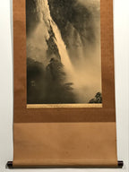 Japanese Hanging Scroll Vtg Waterfall Moutains Trees Monochrome Kakejiku SC859