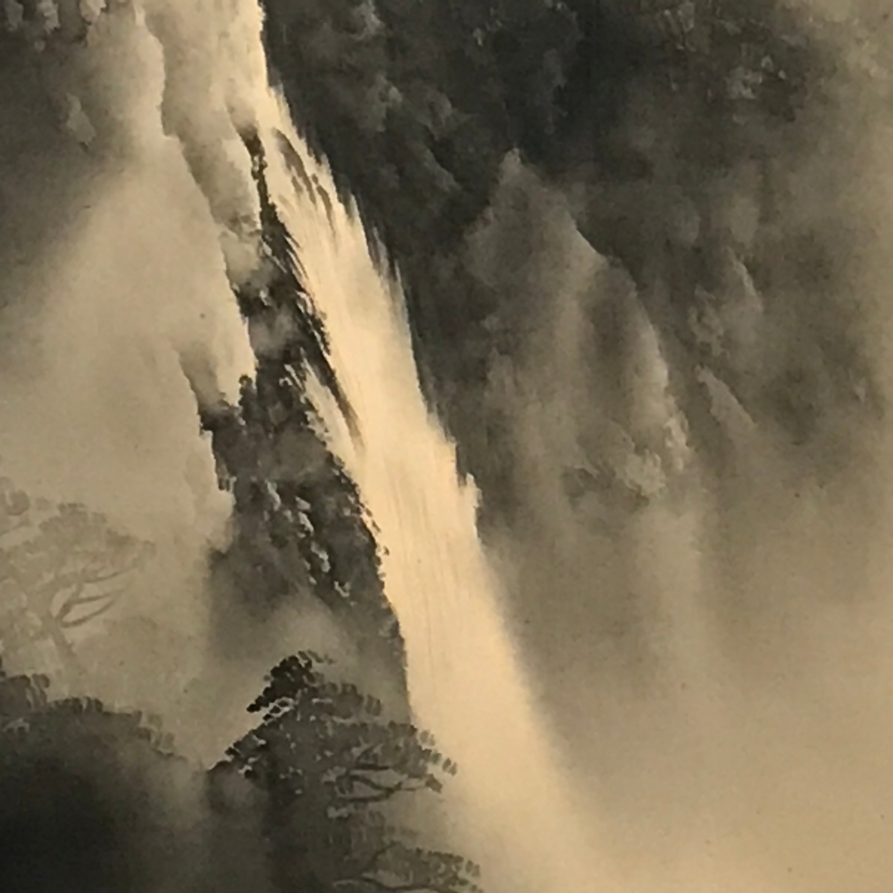 Japanese Hanging Scroll Vtg Waterfall Moutains Trees Monochrome Kakejiku SC859