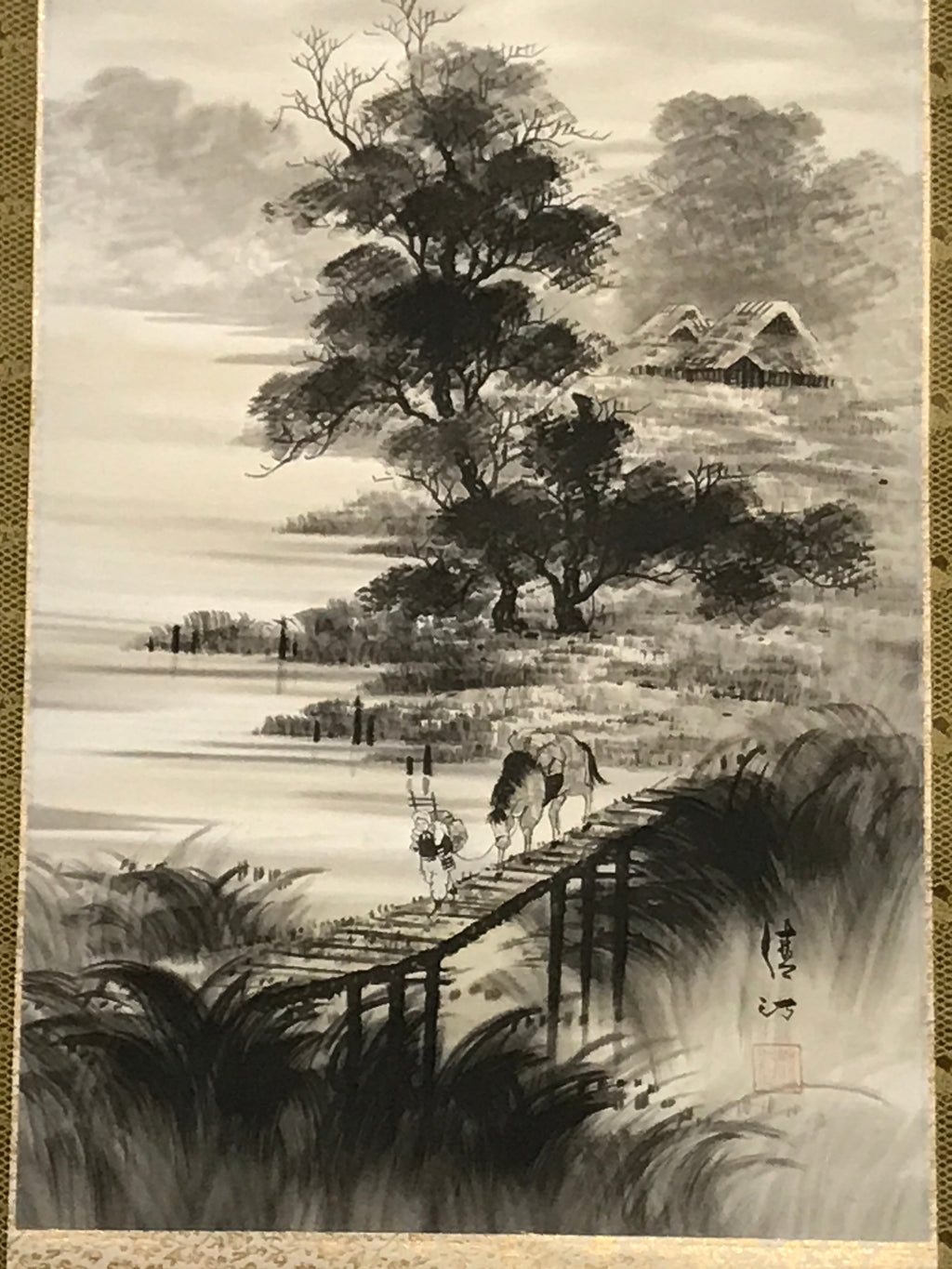 Japanese Hanging Scroll Vtg Yokoyama Seitei Suiboku Sansui Kakejiku SC823