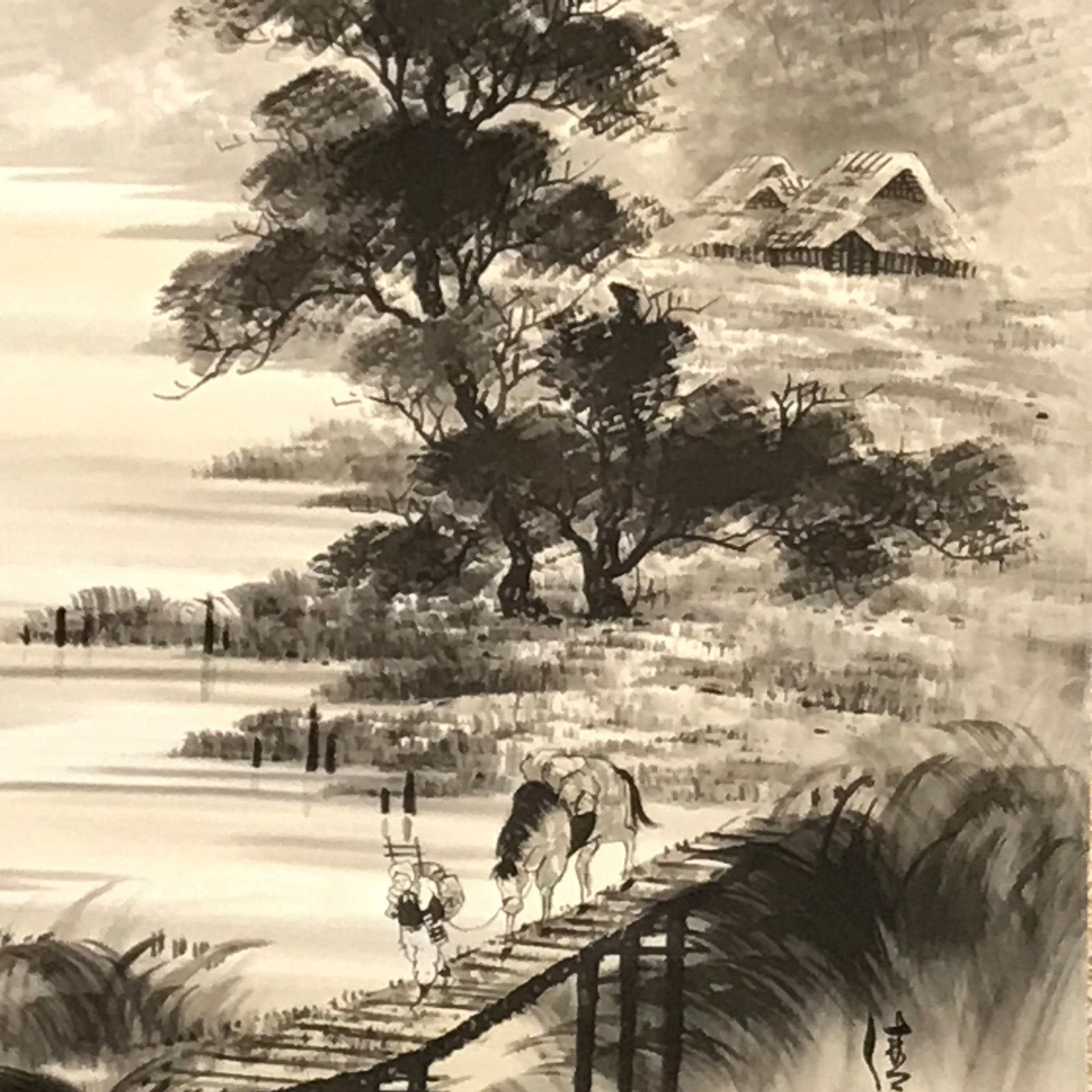 Japanese Hanging Scroll Vtg Yokoyama Seitei Suiboku Sansui Kakejiku SC823