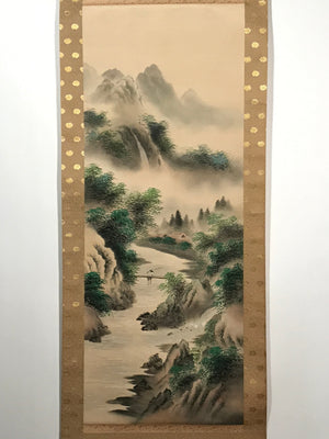 Japanese Hanging Scroll Waterfall River Bridge Mountain Sansui Kakejiku SC829