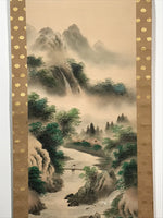 Japanese Hanging Scroll Waterfall River Bridge Mountain Sansui Kakejiku SC829