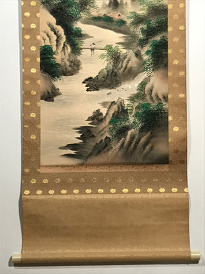 Japanese Hanging Scroll Waterfall River Bridge Mountain Sansui Kakejiku SC829