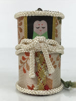 Japanese Hanging Silk Fabric Doll Bell Figurine Gold Cylinder Rattle Woman KF806
