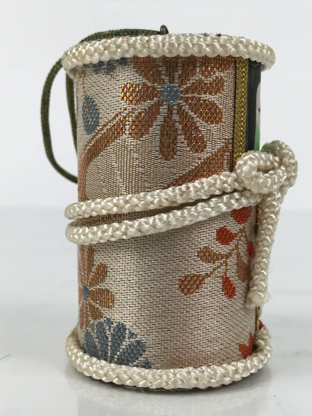 Japanese Hanging Silk Fabric Doll Bell Figurine Gold Cylinder Rattle Woman KF806