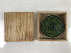 Japanese Hanko Ink pad Metal Case Iron Green Vtg Red Shuniku Wooden Box SZ59