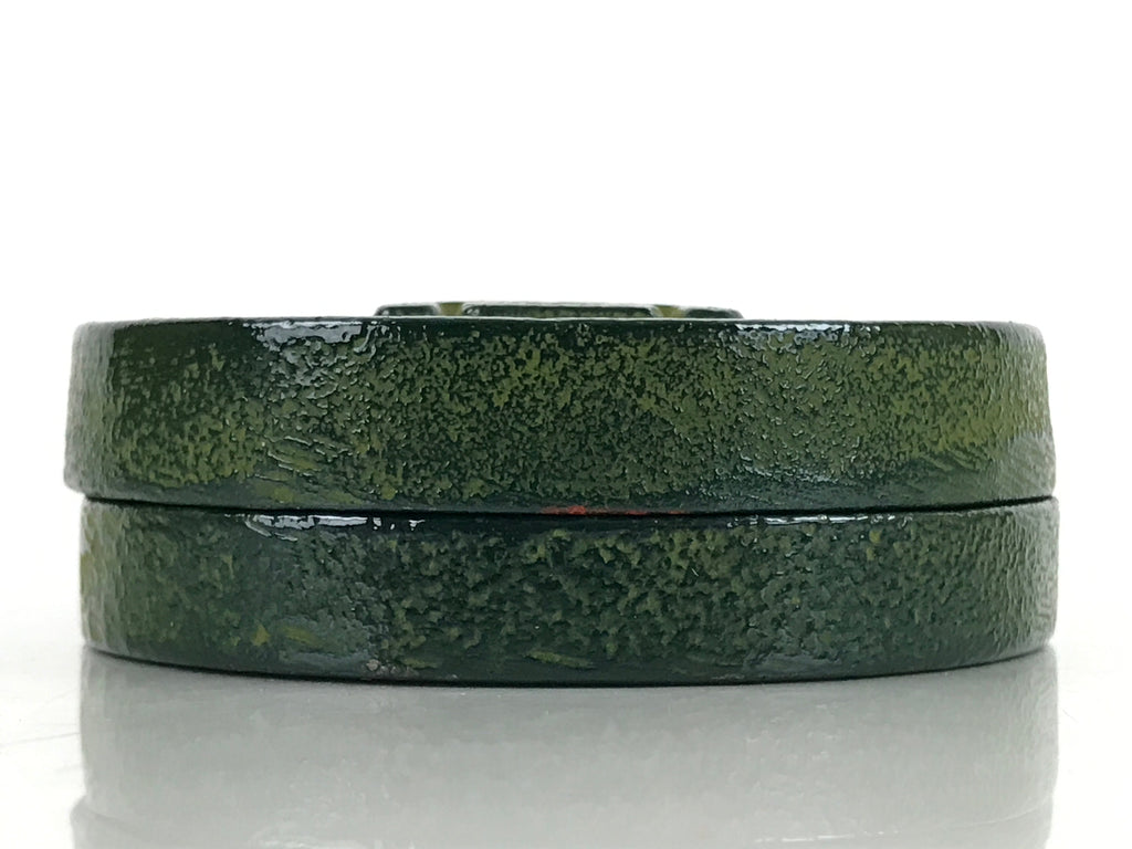 Japanese Hanko Ink pad Metal Case Iron Green Vtg Red Shuniku Wooden Box SZ59