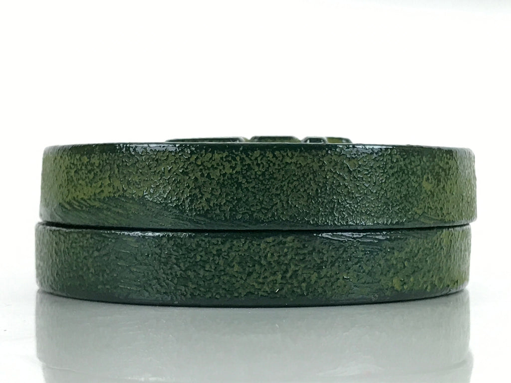 Japanese Hanko Ink pad Metal Case Iron Green Vtg Red Shuniku Wooden Box SZ59