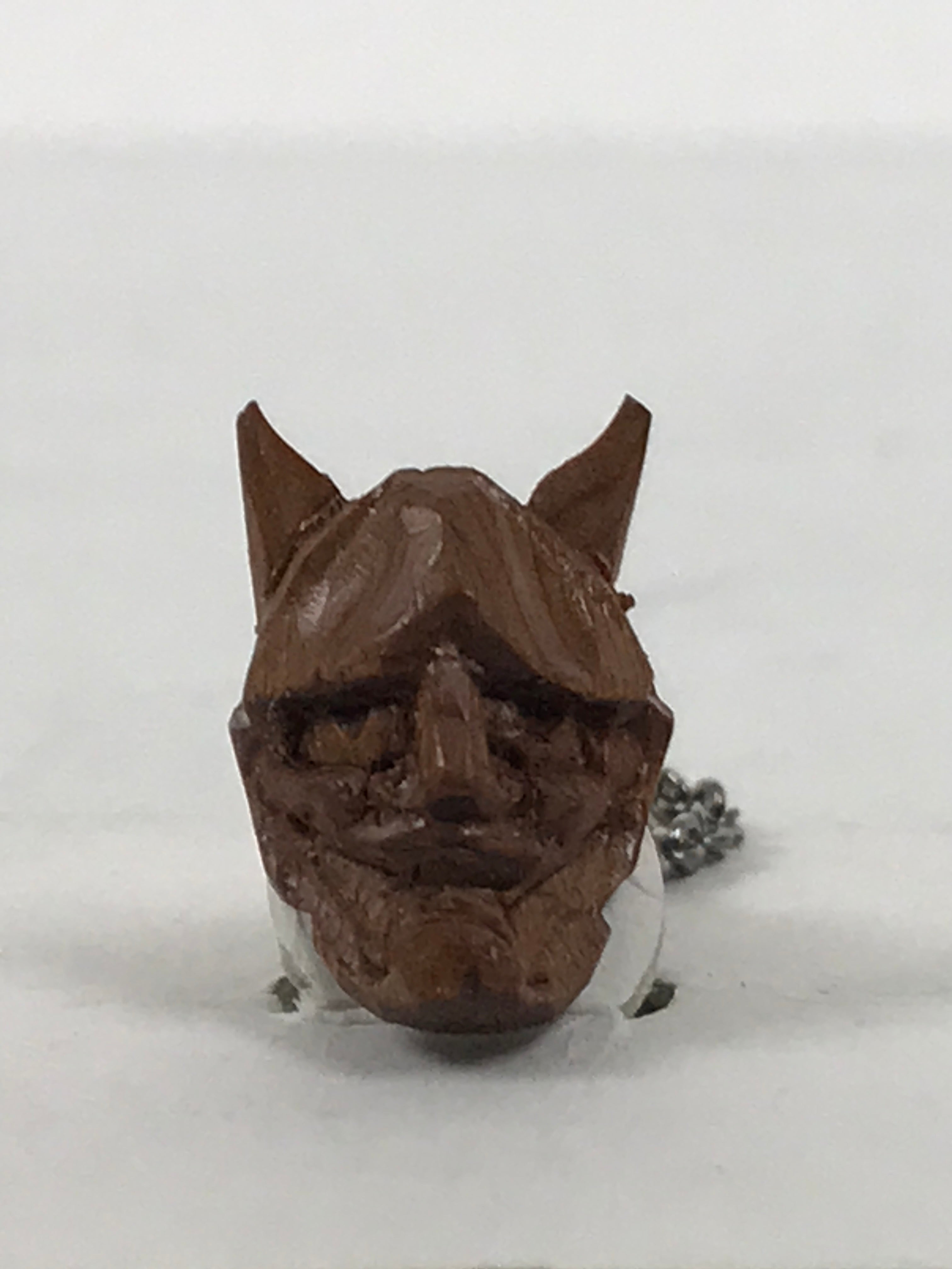 Japanese Hannya Noh Mask Tie Pin Tack Vtg Netsuke Handcarved Boxwood Brown SP3
