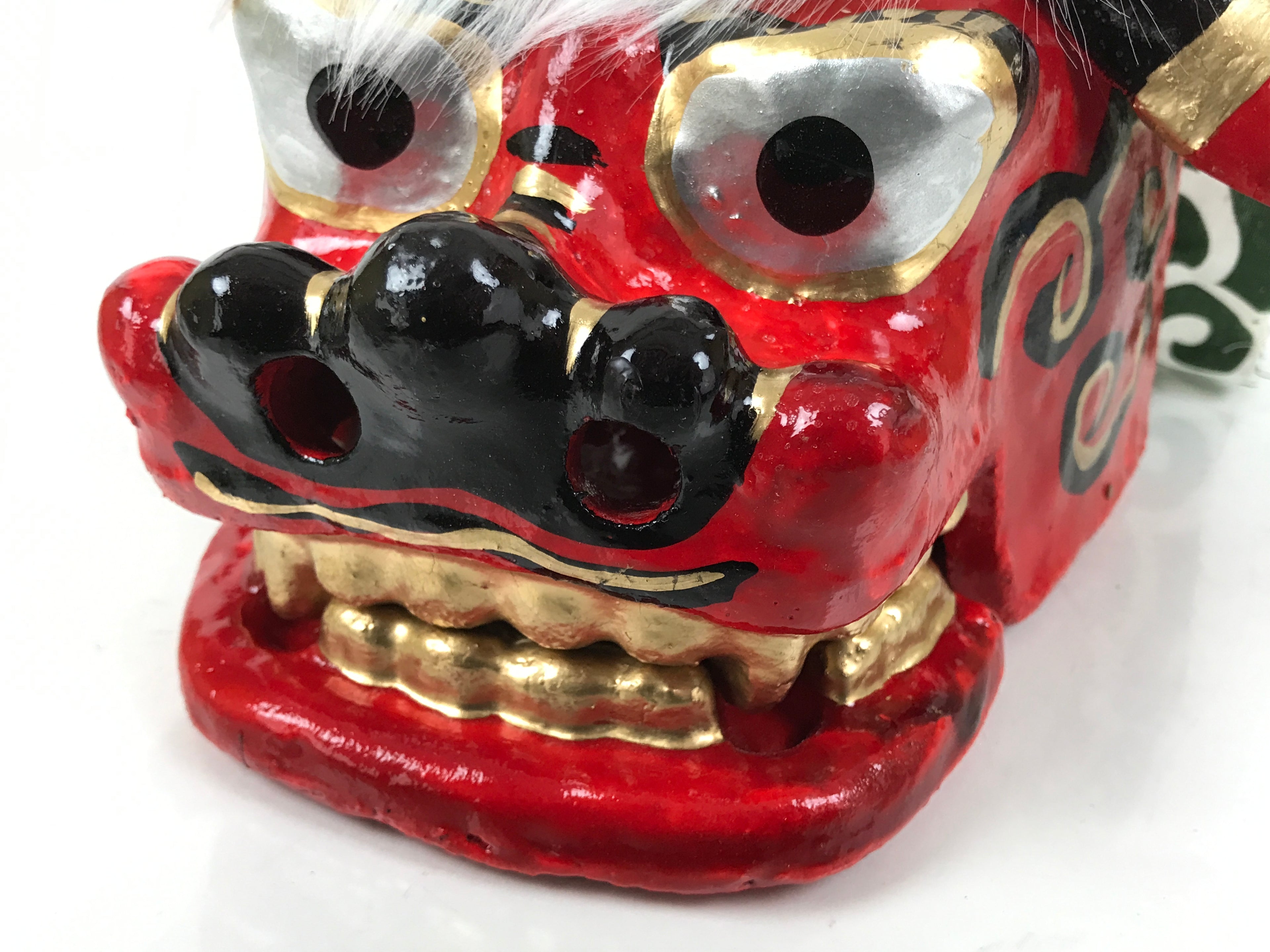 Japanese Hariko Paper Mache Shishi Dancing Lion Dog Mask Vtg Komainu Red OM87