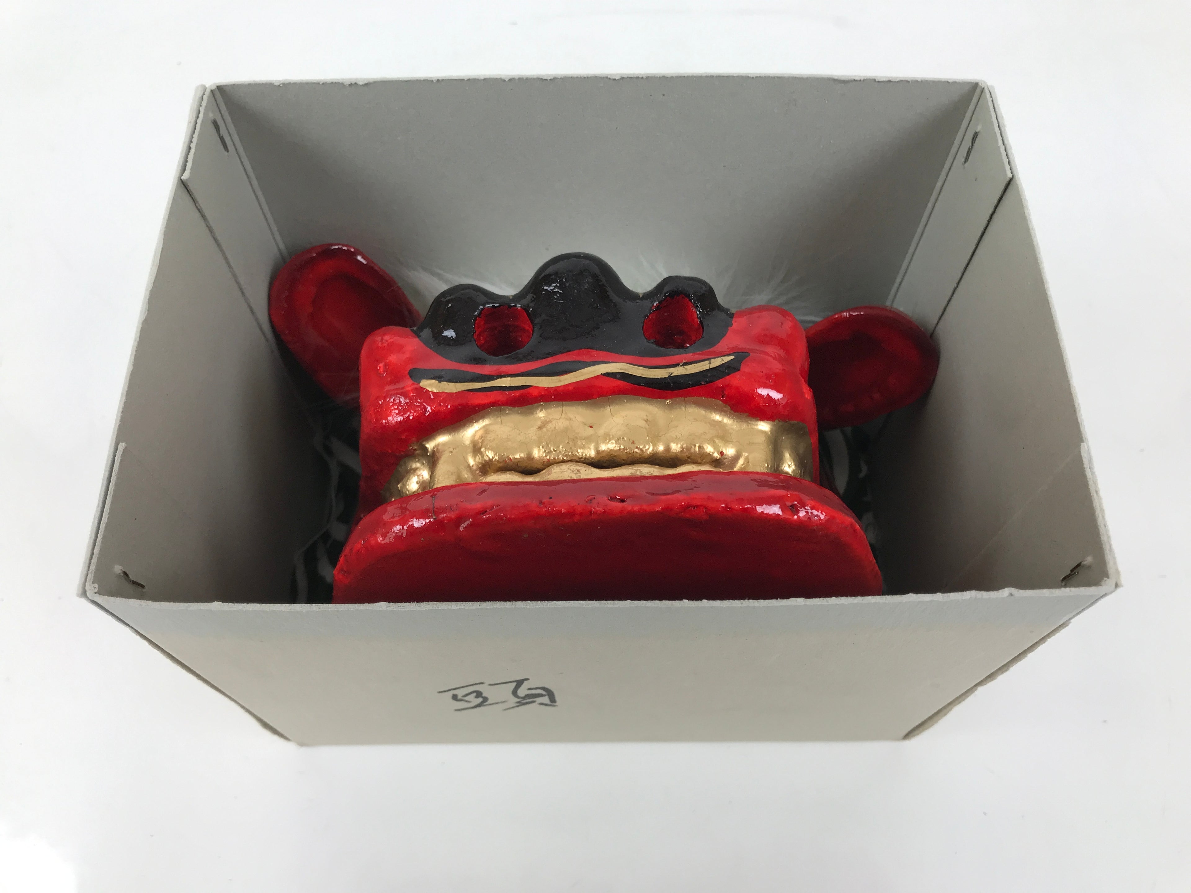 Japanese Hariko Paper Mache Shishi Dancing Lion Dog Mask Vtg Komainu Red OM87