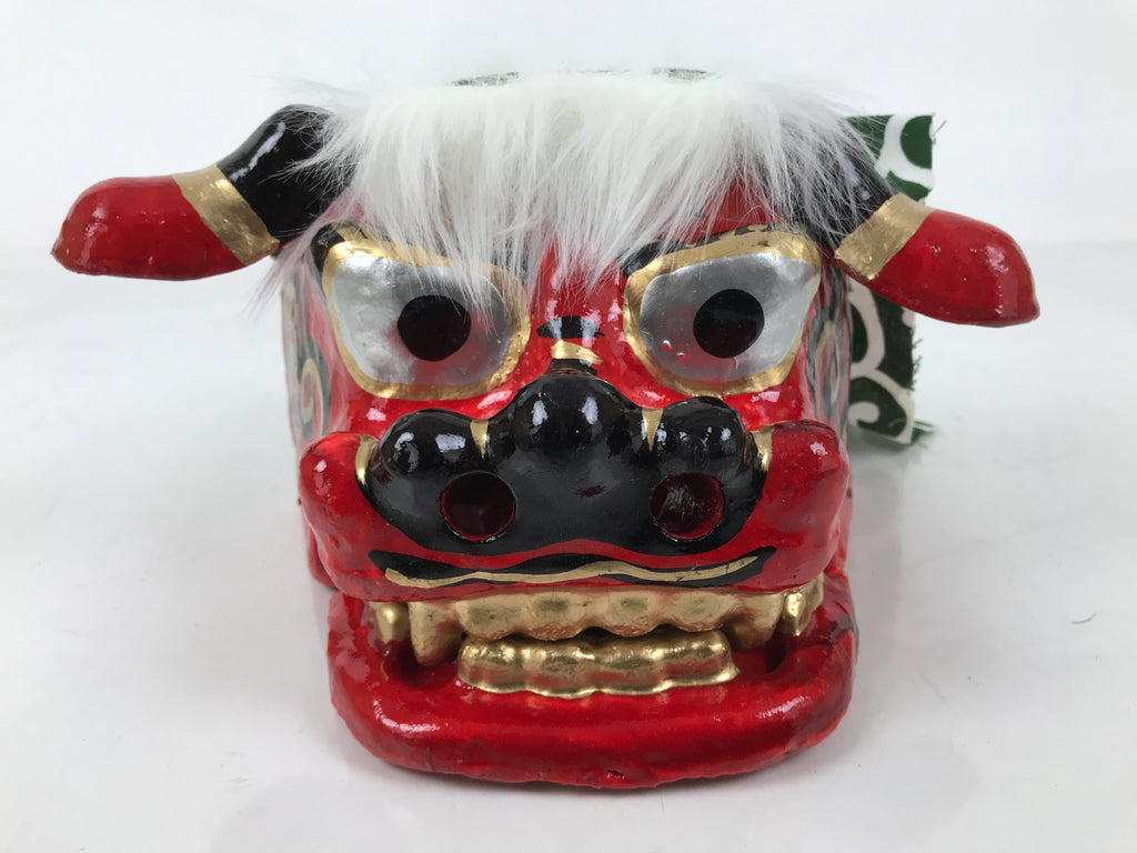 Japanese Hariko Paper Mache Shishi Dancing Lion Dog Mask Vtg Komainu Red OM87