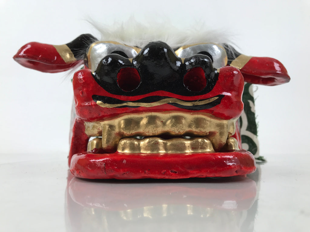 Japanese Hariko Paper Mache Shishi Dancing Lion Dog Mask Vtg Komainu Red OM87