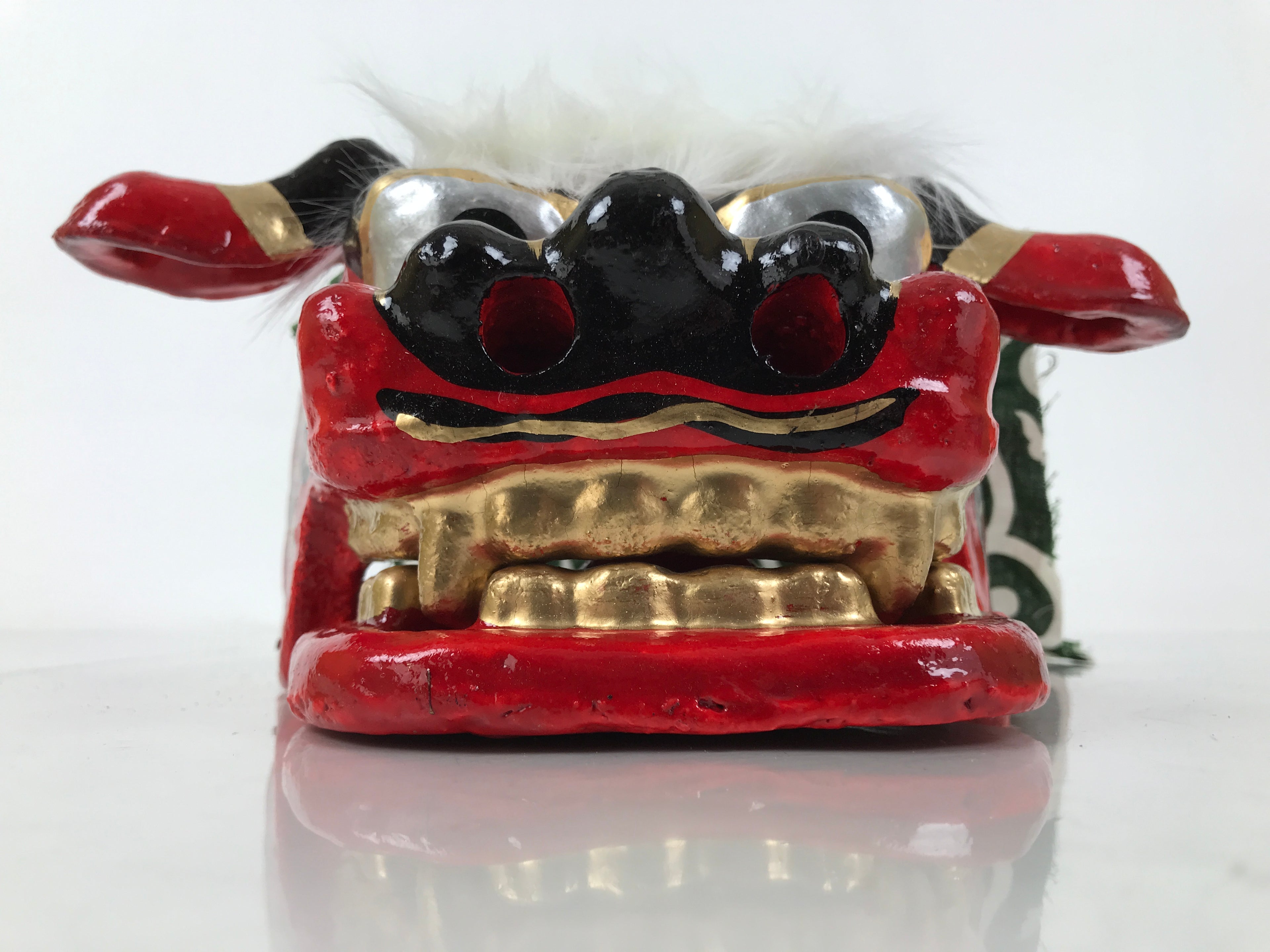 Japanese Hariko Paper Mache Shishi Dancing Lion Dog Mask Vtg Komainu Red OM87