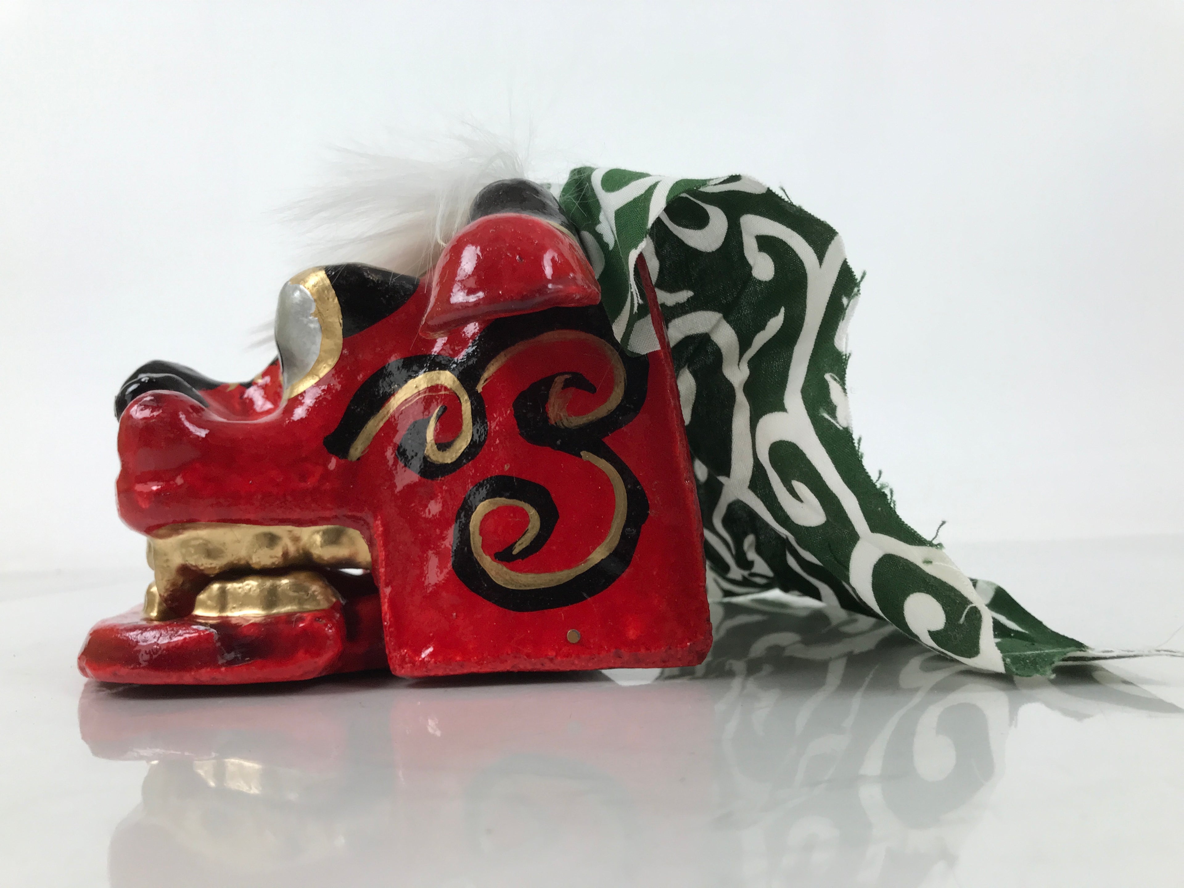 Japanese Hariko Paper Mache Shishi Dancing Lion Dog Mask Vtg Komainu Red OM87