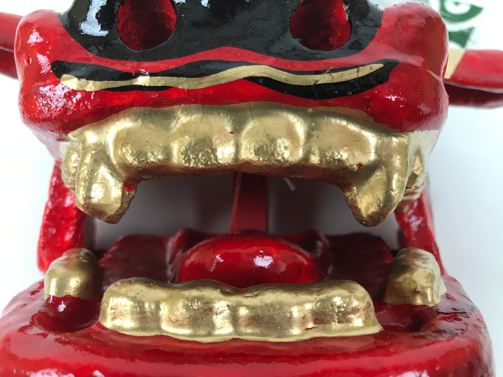 Japanese Hariko Paper Mache Shishi Dancing Lion Dog Mask Vtg Komainu Red OM87