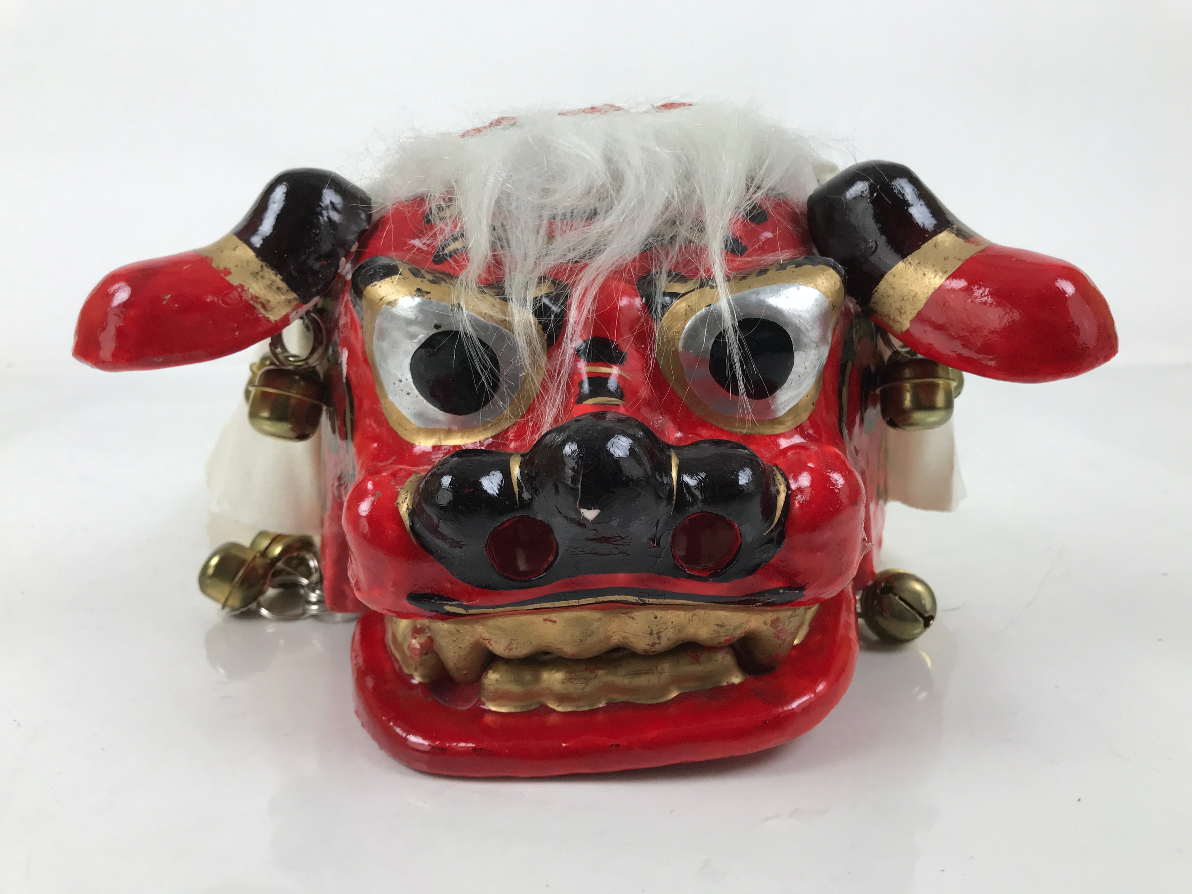 Japanese Hariko Paper Mache Shishi Dancing Lion Dog Mask Vtg Komainu Red OM88
