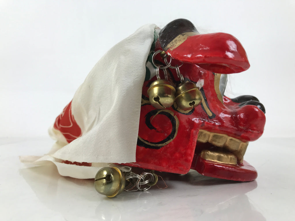 Japanese Hariko Paper Mache Shishi Dancing Lion Dog Mask Vtg Komainu Red OM88