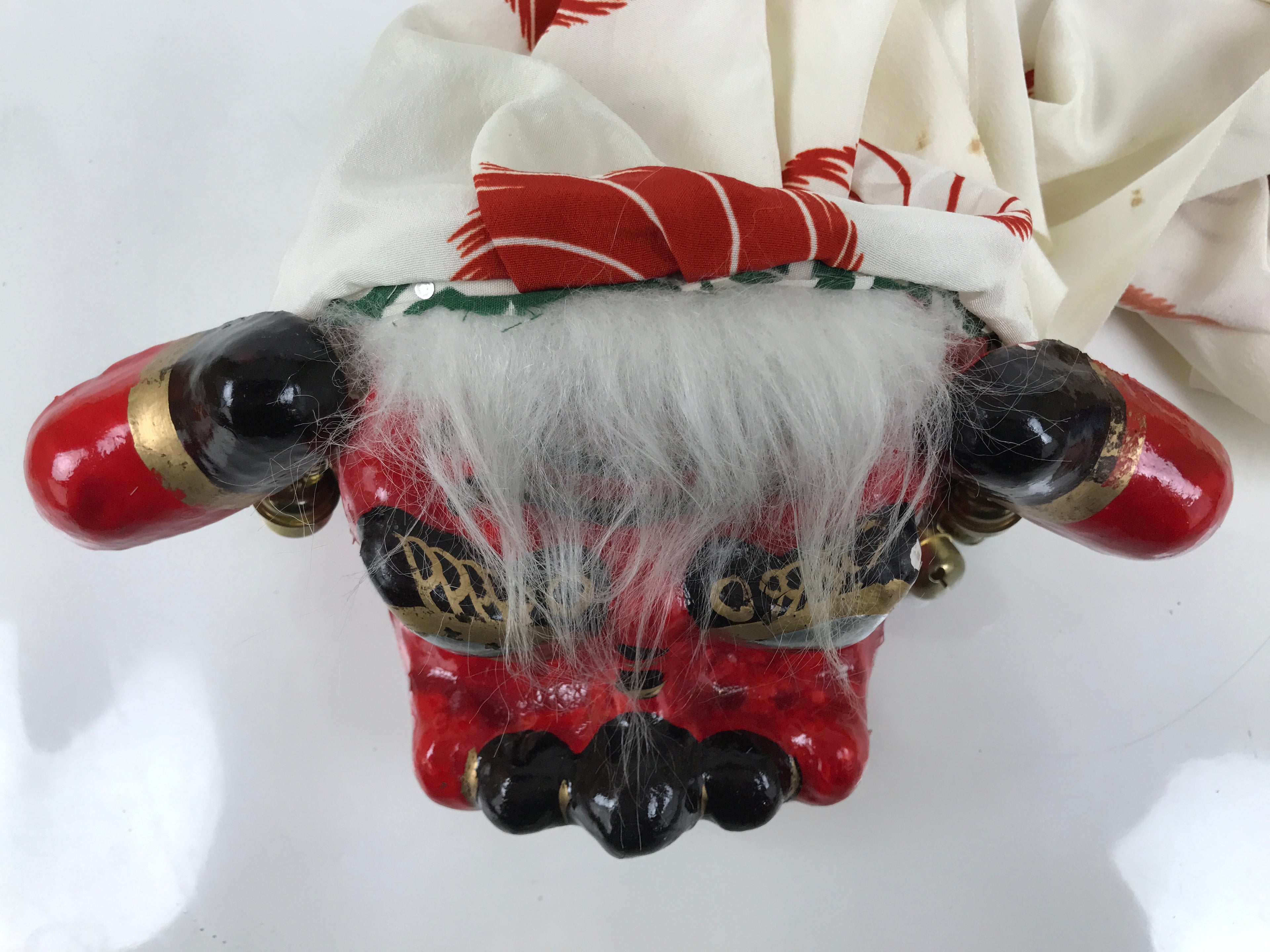 Japanese Hariko Paper Mache Shishi Dancing Lion Dog Mask Vtg Komainu Red OM88