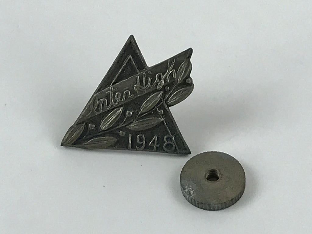 Japanese High School Metal Pin Badge Vtg 1948 English Triangle Leaves JK561