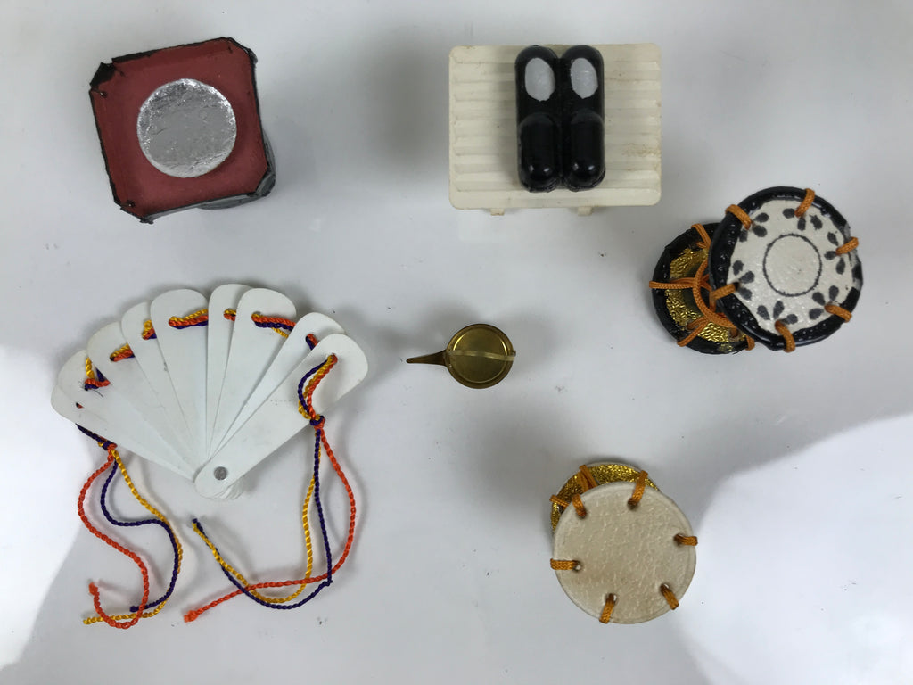 Japanese Hina Doll Accessory Set Drums Tray Fan Pot Vtg Props Ohinasama ID681