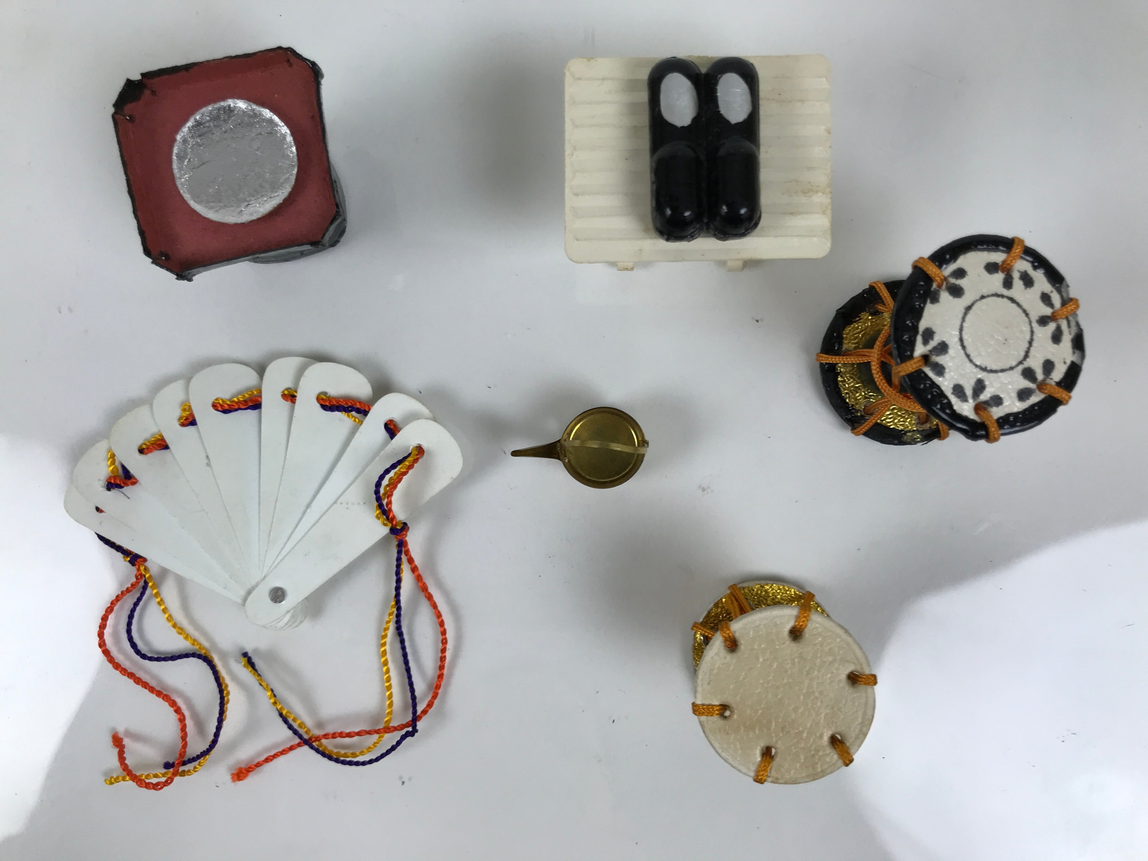 Japanese Hina Doll Accessory Set Drums Tray Fan Pot Vtg Props Ohinasama ID681