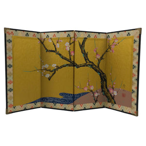 Japanese Hina Doll Folding Screen Byobu Panel Vtg Miniature Furniture Plum ID597