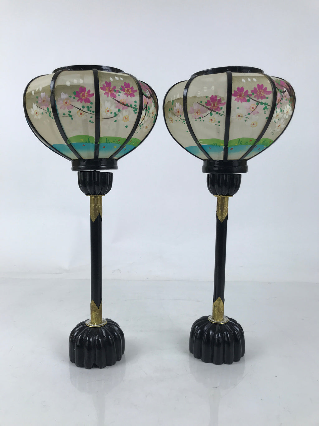 Japanese Hina Doll Furniture Lantern Vtg Bonbori Cherry Blossom Black Pink ID624