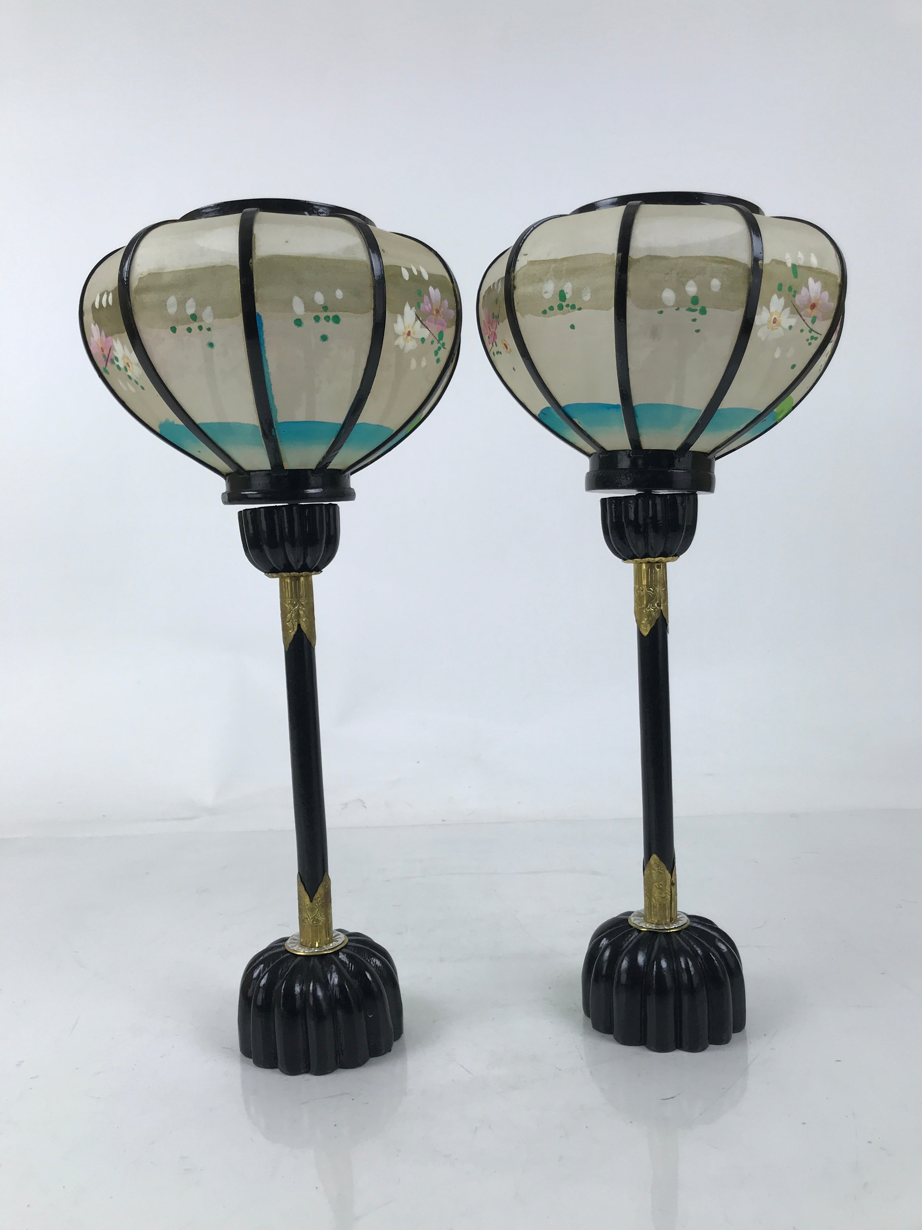 Japanese Hina Doll Furniture Lantern Vtg Bonbori Cherry Blossom Black Pink ID624