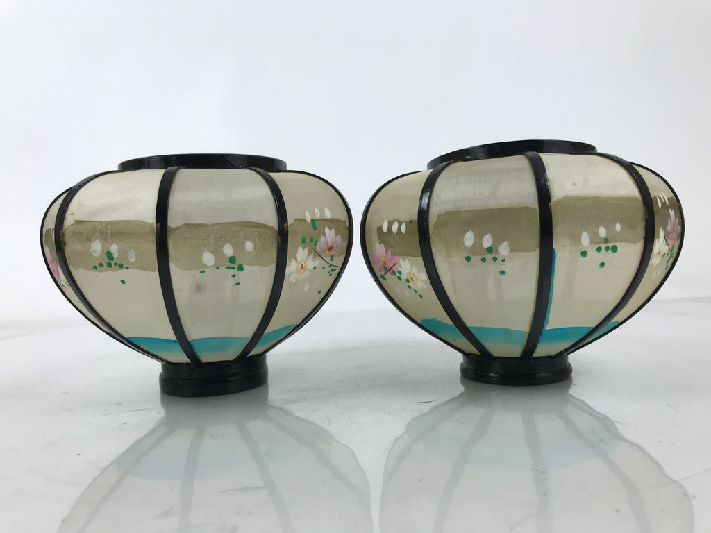 Japanese Hina Doll Furniture Lantern Vtg Bonbori Cherry Blossom Black Pink ID624