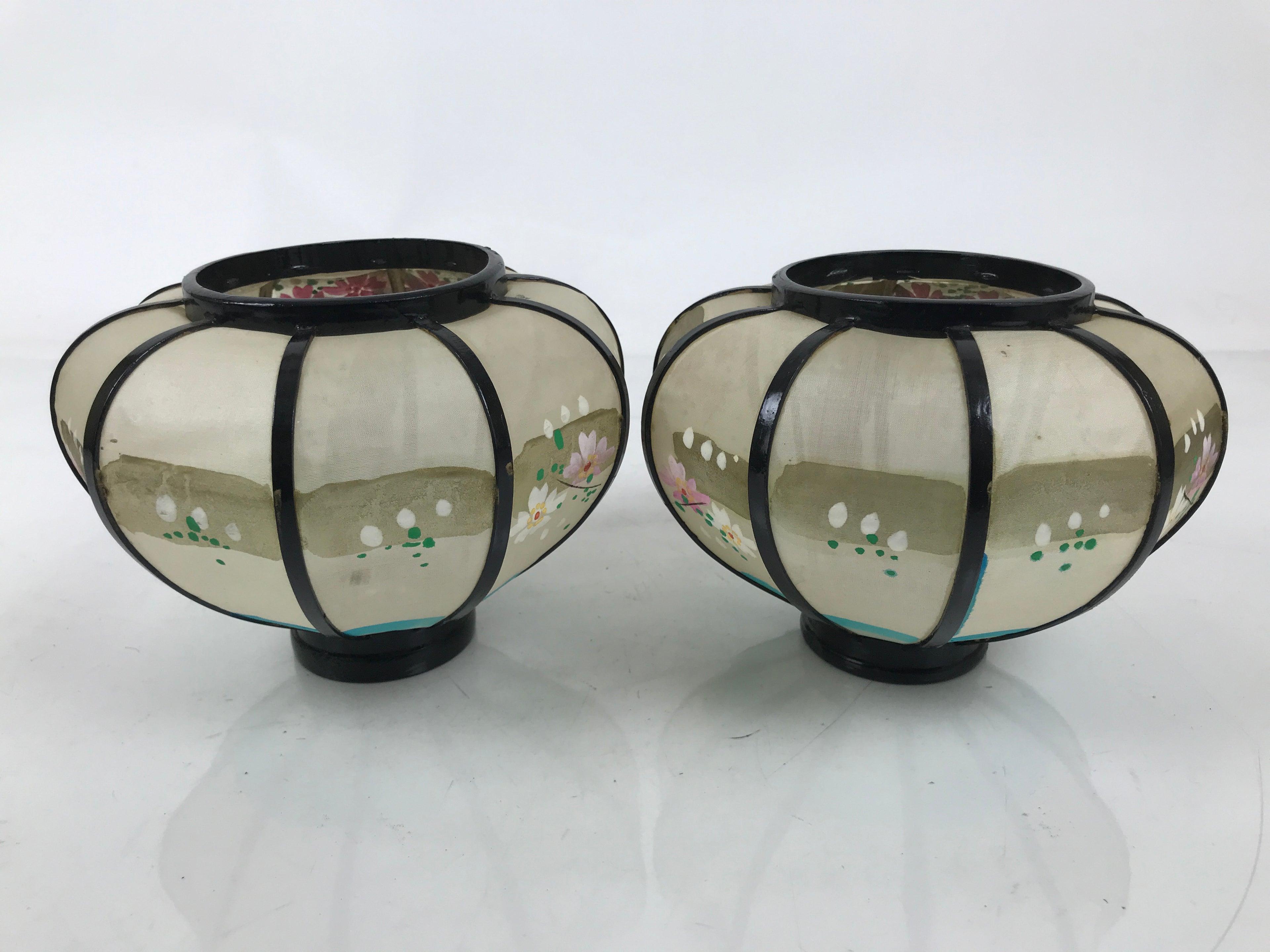 Japanese Hina Doll Furniture Lantern Vtg Bonbori Cherry Blossom Black Pink ID624
