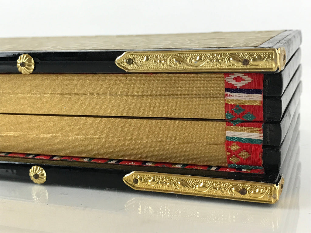 Japanese Hina Doll Miniature Furniture Vtg Gold Folding Screen Panel Byobu ID476