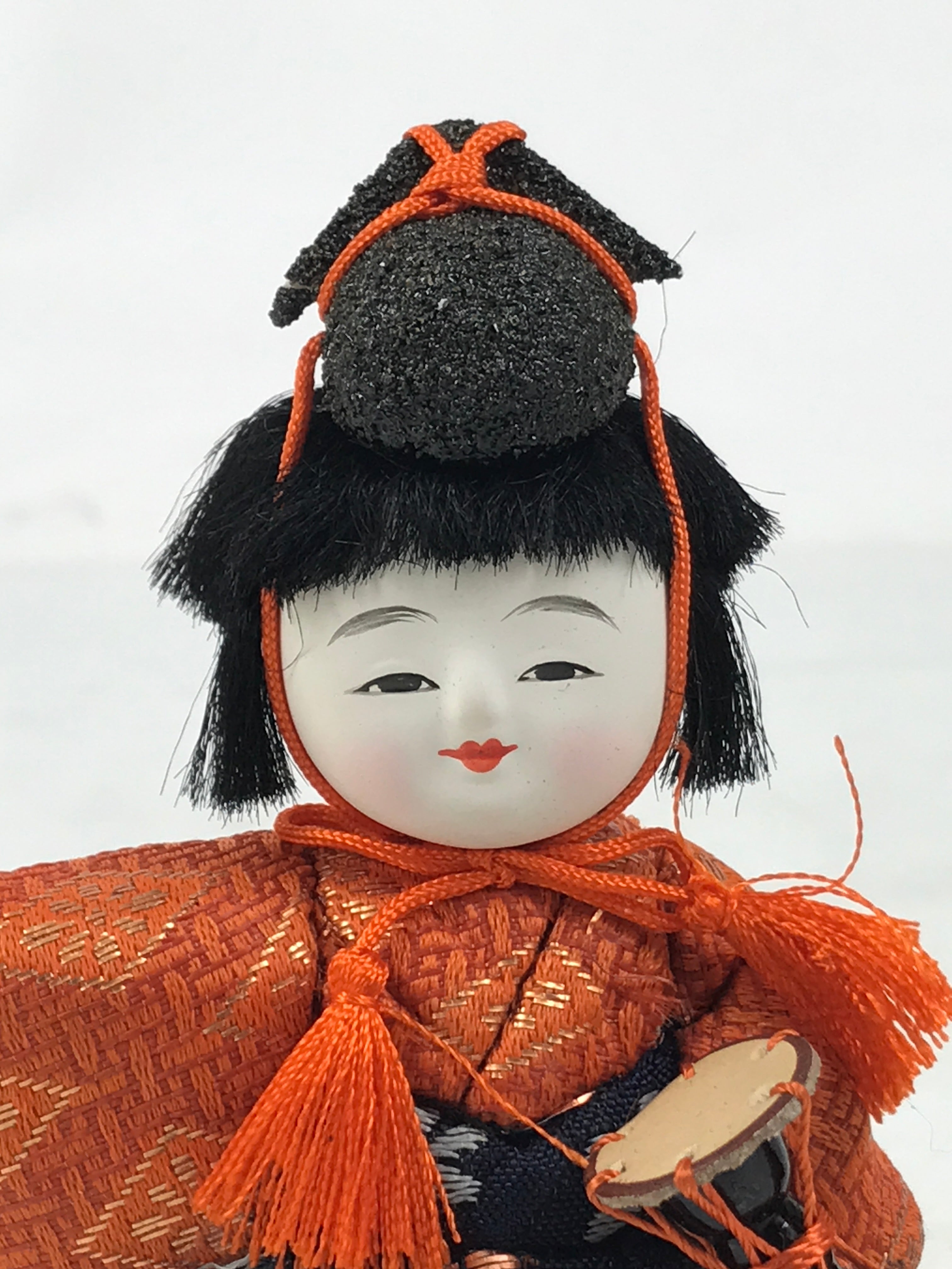 Japanese Hina Doll Ningyo Court Musician Drum Vtg Girls Day Silk Kimekomi ID639