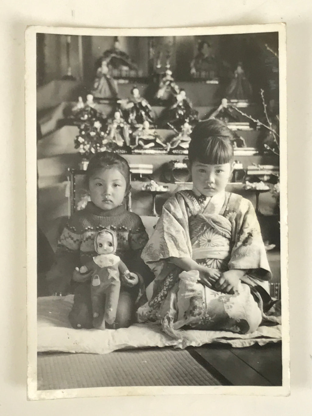 Japanese Hina Matsuri Sisters Photograph Doll Festival Kimono Black White PH251