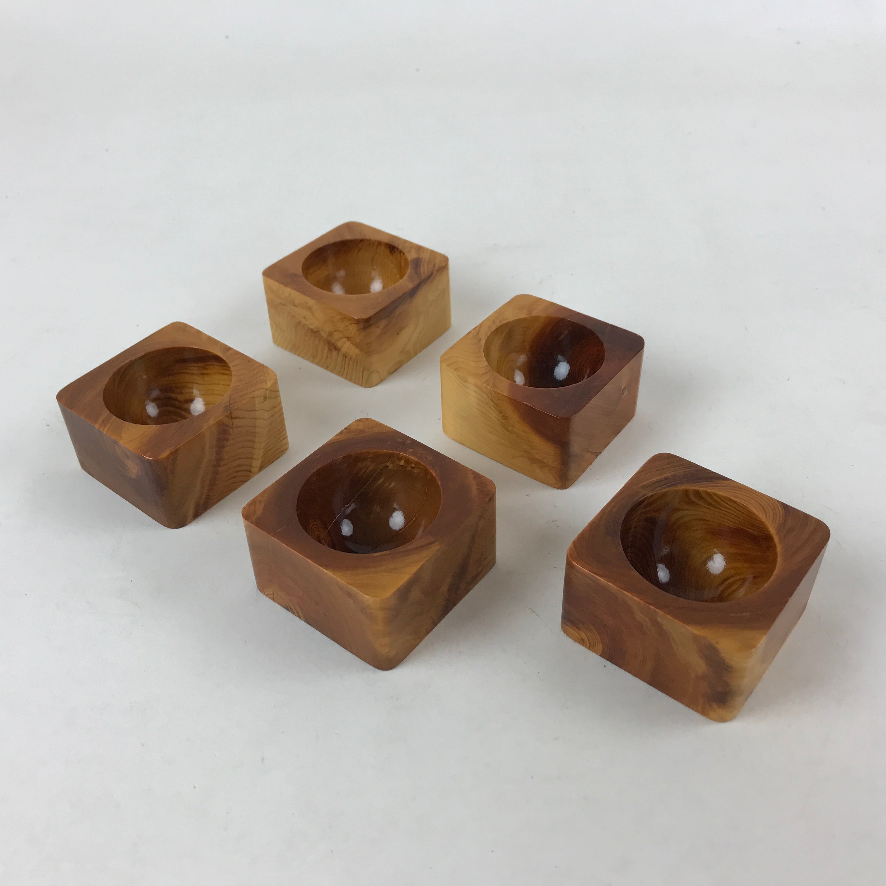 Japanese Hinoki Wood Sake Cup 5P Set Vtg Guinomi Hinoki Handcrafted G100