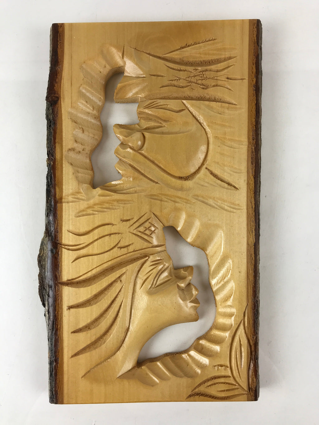 Japanese Hokkaido Ainu Wood Carved Wall Decoration Vtg Man And Woman AB102