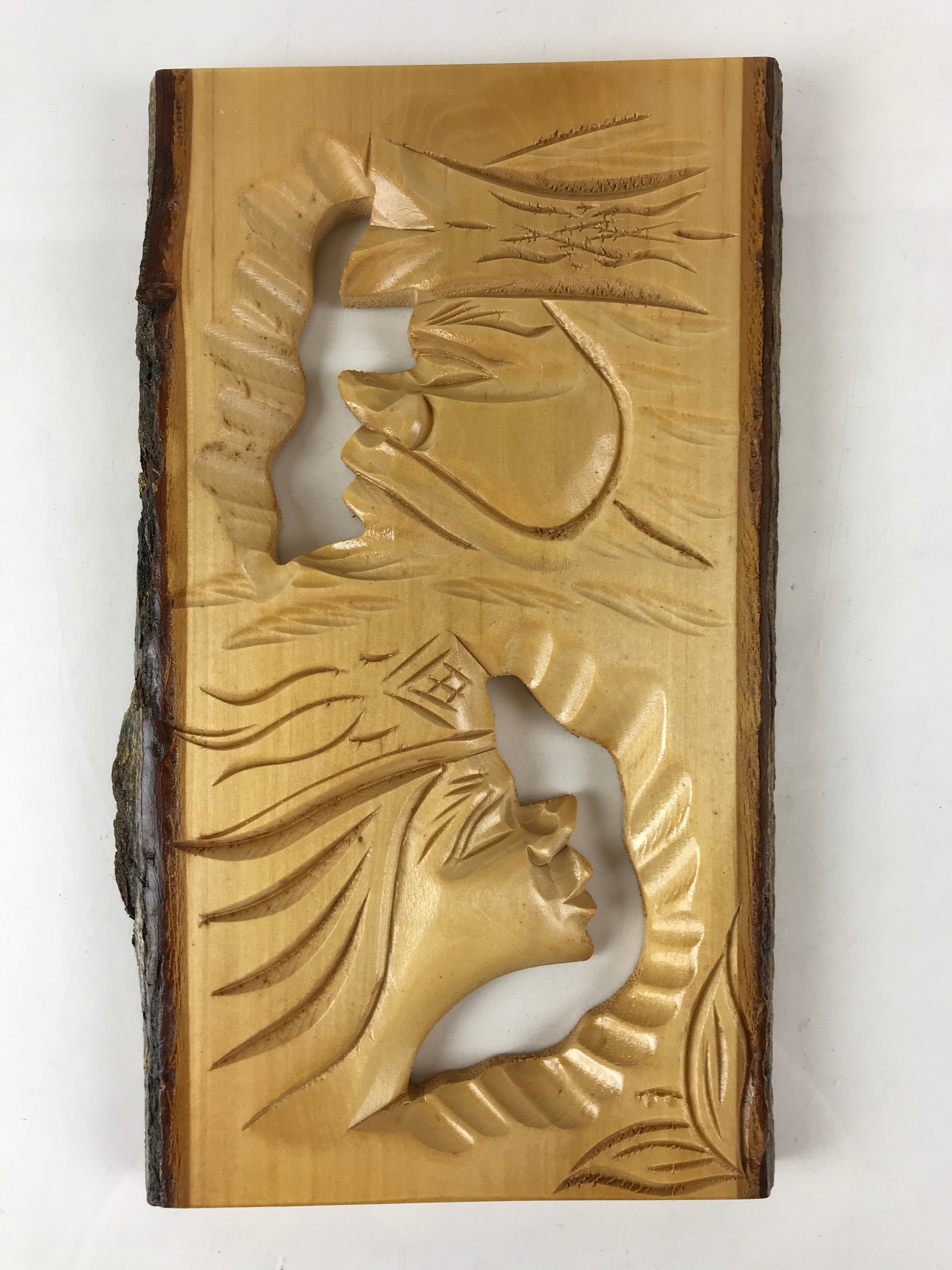 Japanese Hokkaido Ainu Wood Carved Wall Decoration Vtg Man And Woman AB102
