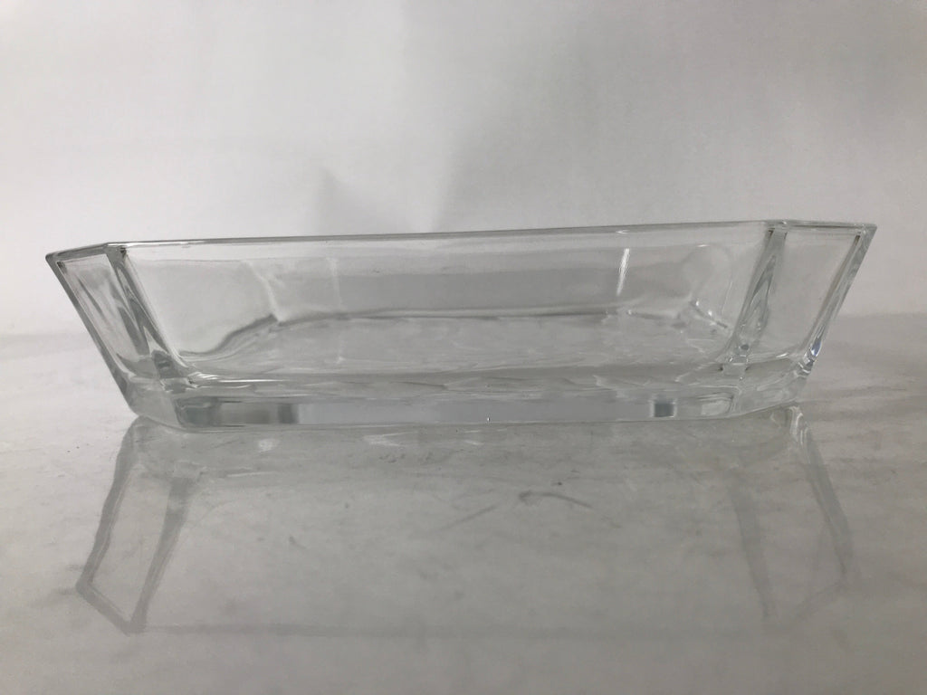 Japanese Hoya Glass Serving Dish Vtg Square Clear White Flowers Y250