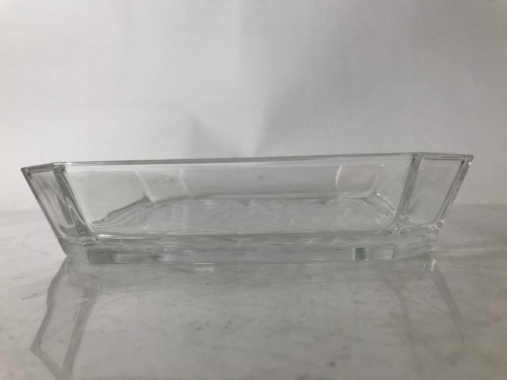 Japanese Hoya Glass Serving Dish Vtg Square Clear White Flowers Y250