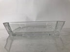 Japanese Hoya Glass Serving Dish Vtg Square Clear White Flowers Y250