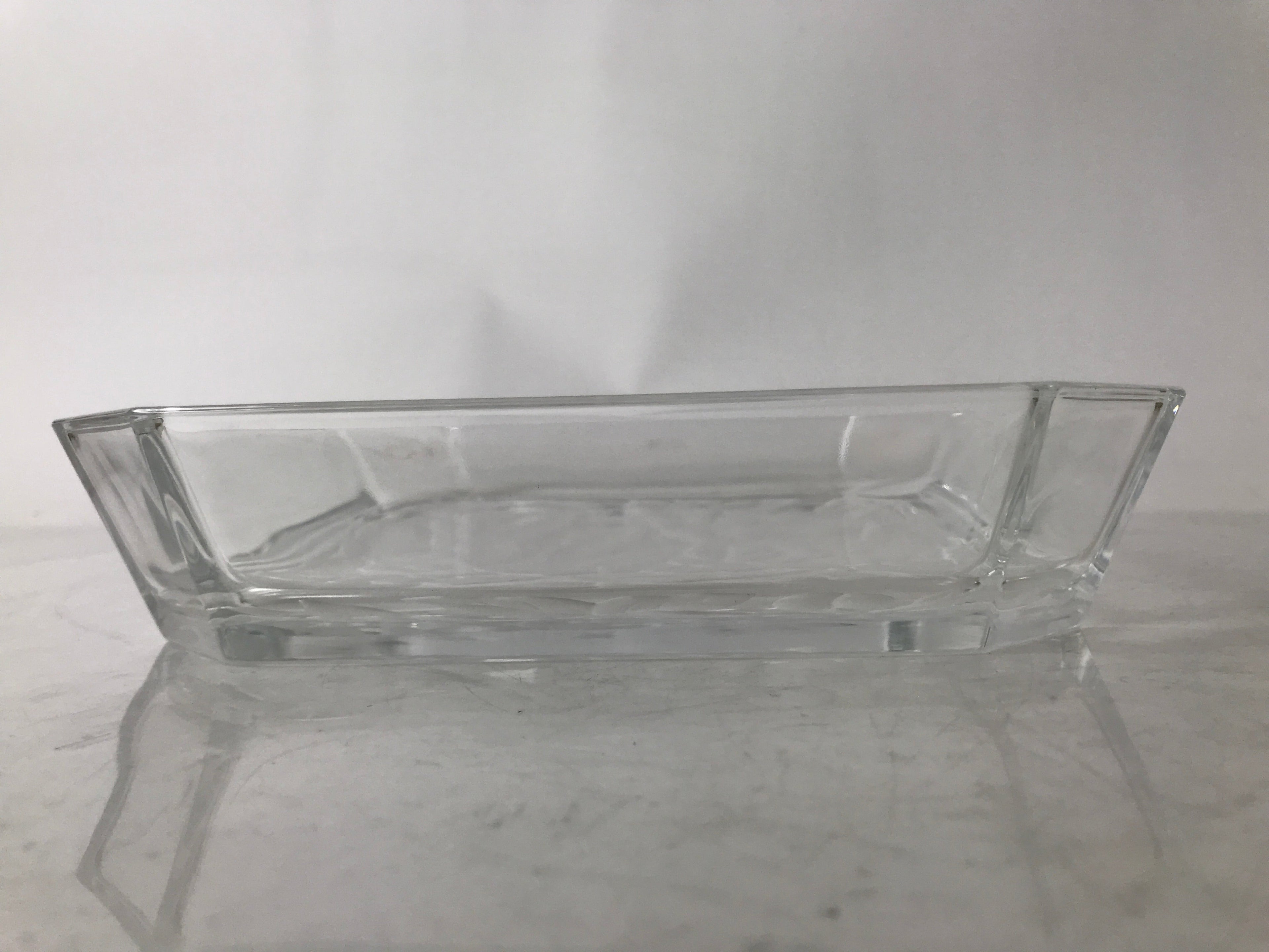 Japanese Hoya Glass Serving Dish Vtg Square Clear White Flowers Y250