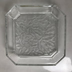 Japanese Hoya Glass Serving Dish Vtg Square Clear White Flowers Y250