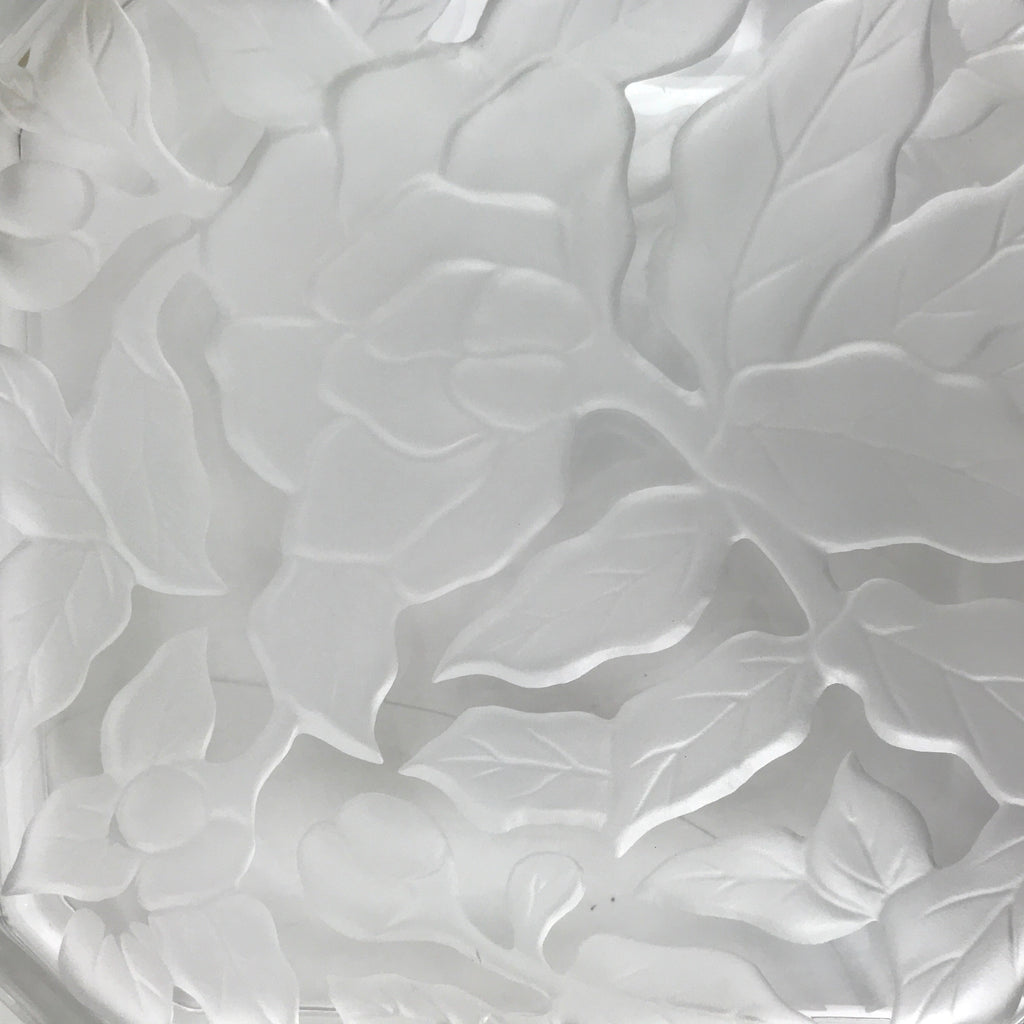 Japanese Hoya Glass Serving Dish Vtg Square Clear White Flowers Y250