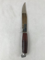 Japanese Hunting Knife Vtg 16cm Blade W/ Leather Scabbard Brown KN11
