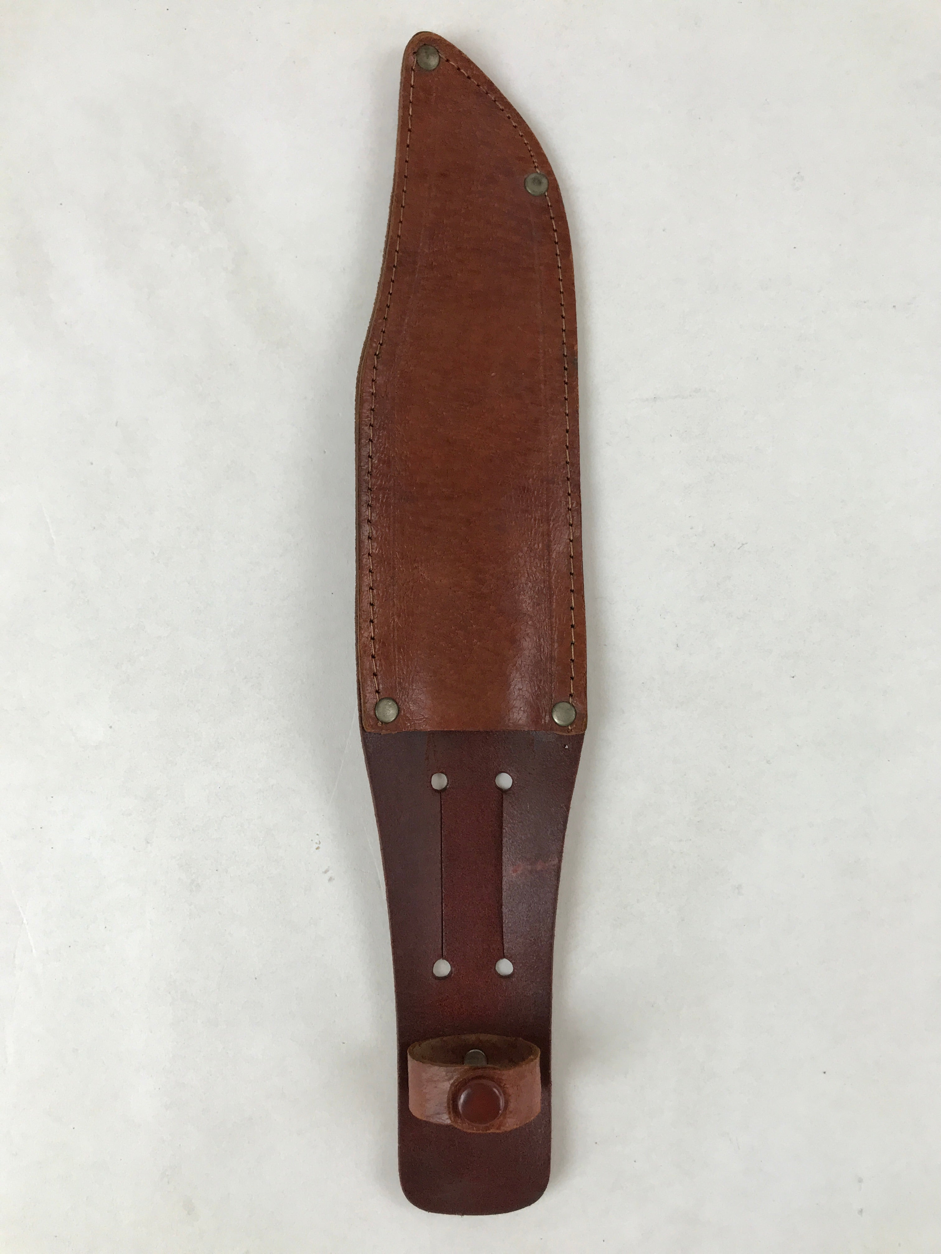 Japanese Hunting Knife Vtg 16cm Blade W/ Leather Scabbard Brown KN11