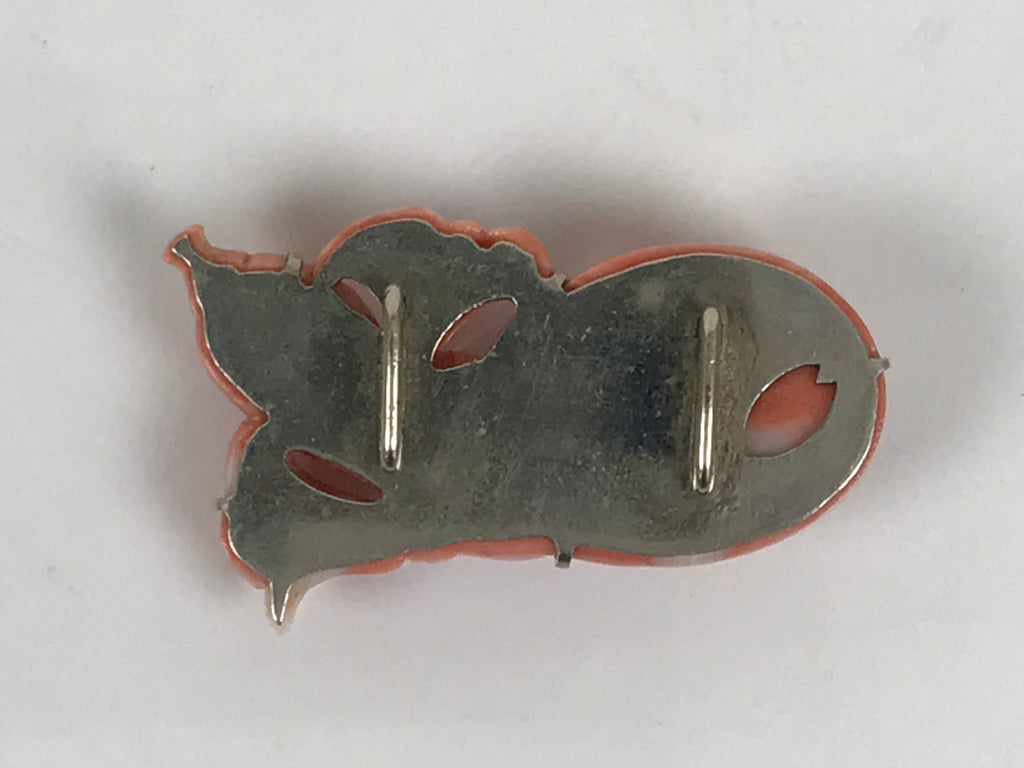 Japanese Hyotan Gourd Obidome Vtg Netsuke Brooch Sango Pink Coral Boxed SP4