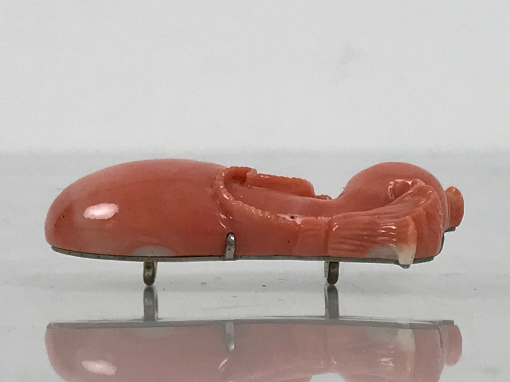 Japanese Hyotan Gourd Obidome Vtg Netsuke Brooch Sango Pink Coral Boxed SP4