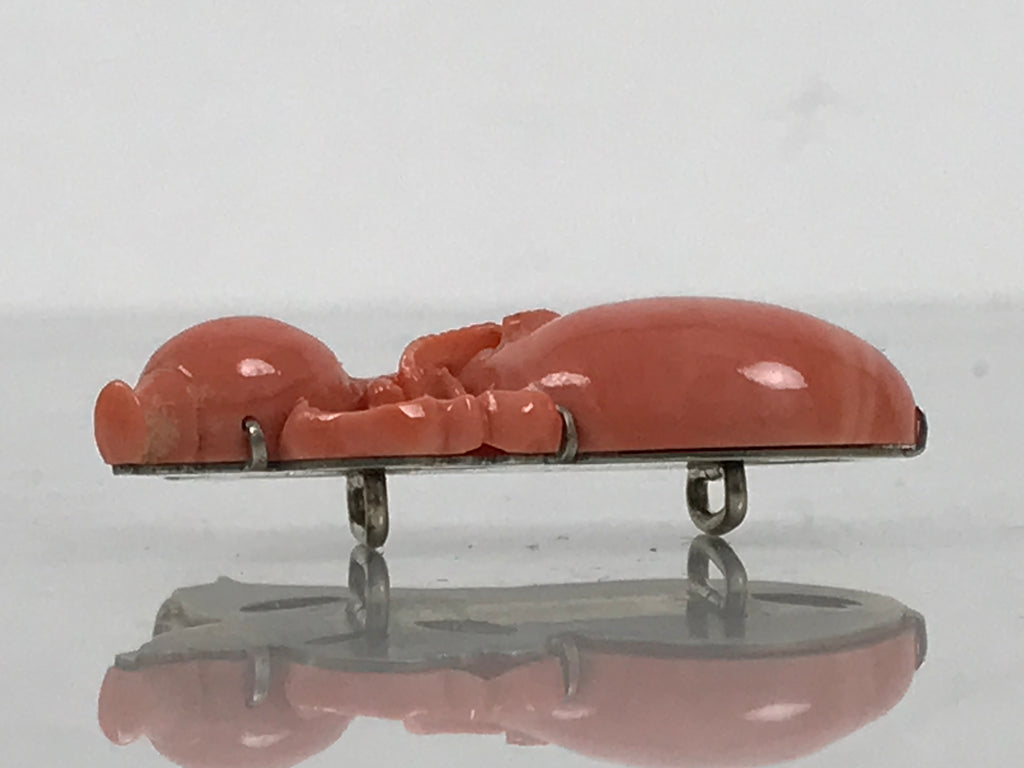 Japanese Hyotan Gourd Obidome Vtg Netsuke Brooch Sango Pink Coral Boxed SP4