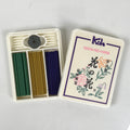 Japanese Incense Sticks Vtg Boxed Green Purple Yellow Floral Scent Set IN30